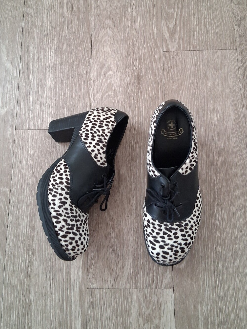 Dr. Martens Darcie Sara Heeled Loafer White Topos Black Calf Hair